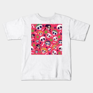 Brightly Colored Skulls Halloween pattern Kids T-Shirt